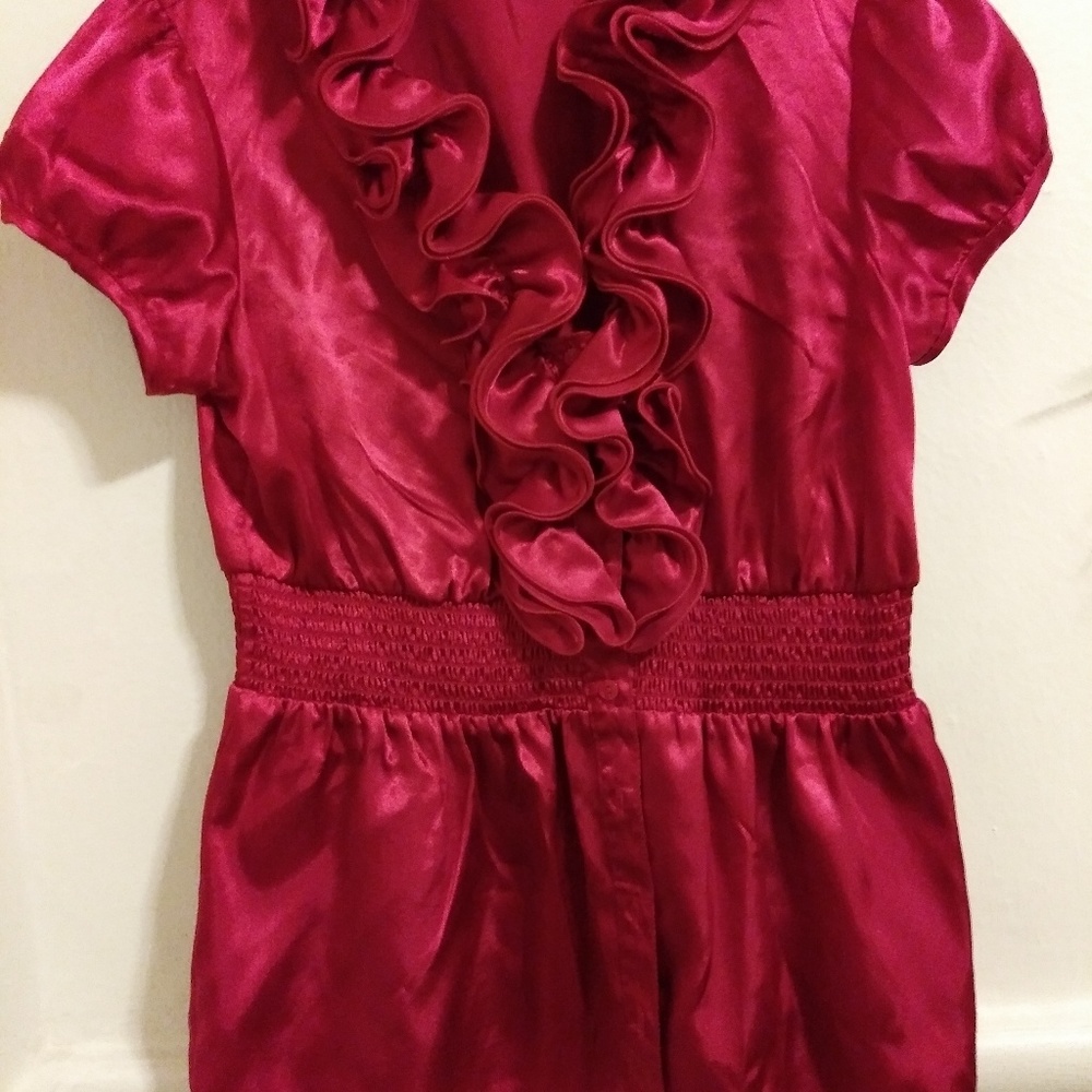 Satin Red Ruffled Blouse